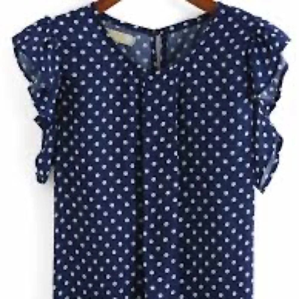 2/$20 NWOT ModCloth Lovely and Ruffly Sleeveless Top in Navy Polka Dots - Picture 3 of 7